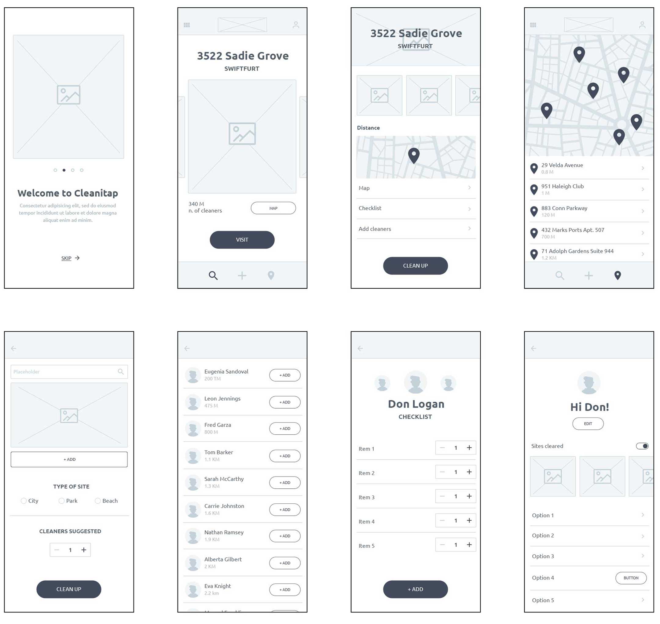 Cleanitap wireframes